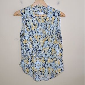Liz Claiborne | Navy Blue White Yellow Dot Print Surplice Tank Top Size Medium